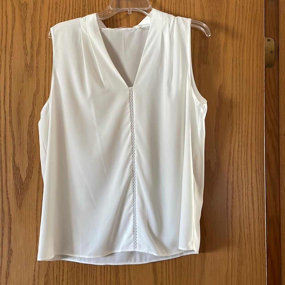 White Tahari V-neck Blouse